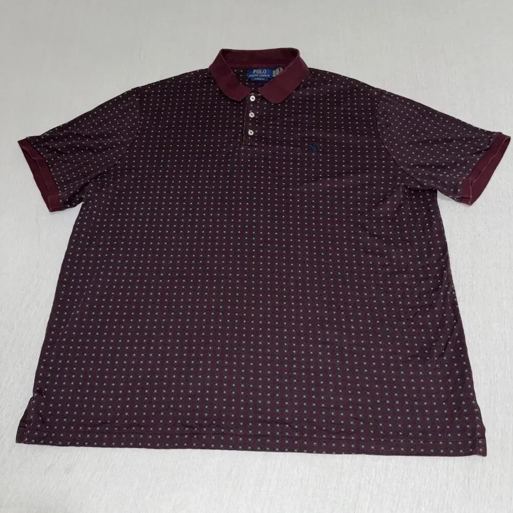 Polo Ralph Lauren Classic Fit Luxe Cotton Mens Burgundy Foulard Print Polo XXL